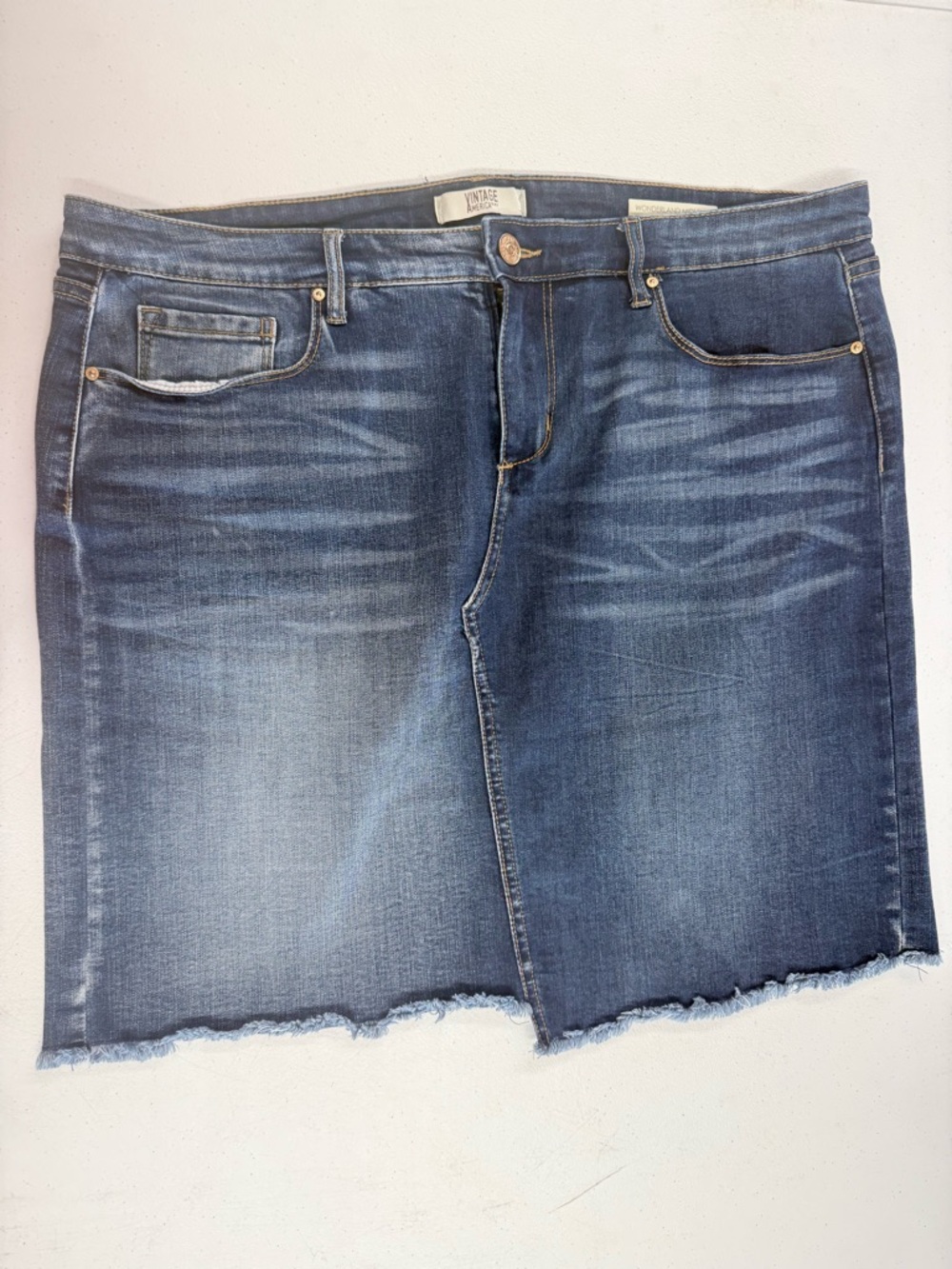 Vintage America Blue Distressed Denim Mini Skirt
